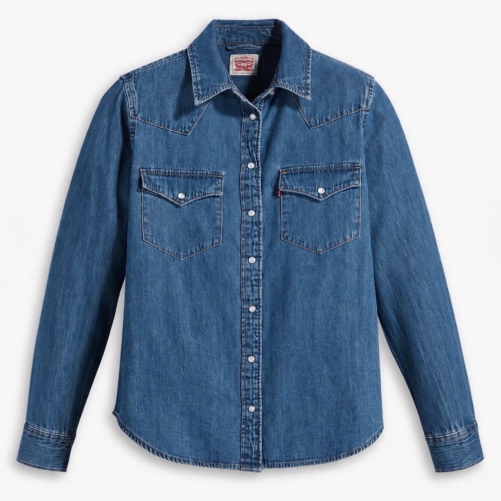Levi's Ultimate Western Denim Shirt Womens XL Blue Stretch Pearl Snap